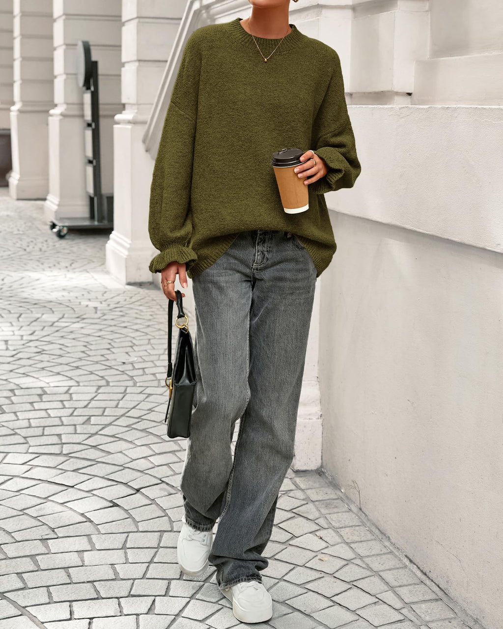 BTFBM Women's Oversized Sweater Crewneck Fall Winter Long Sleeve Fuzzy Warn Knit Pullover Sweaters Trendy Outfits