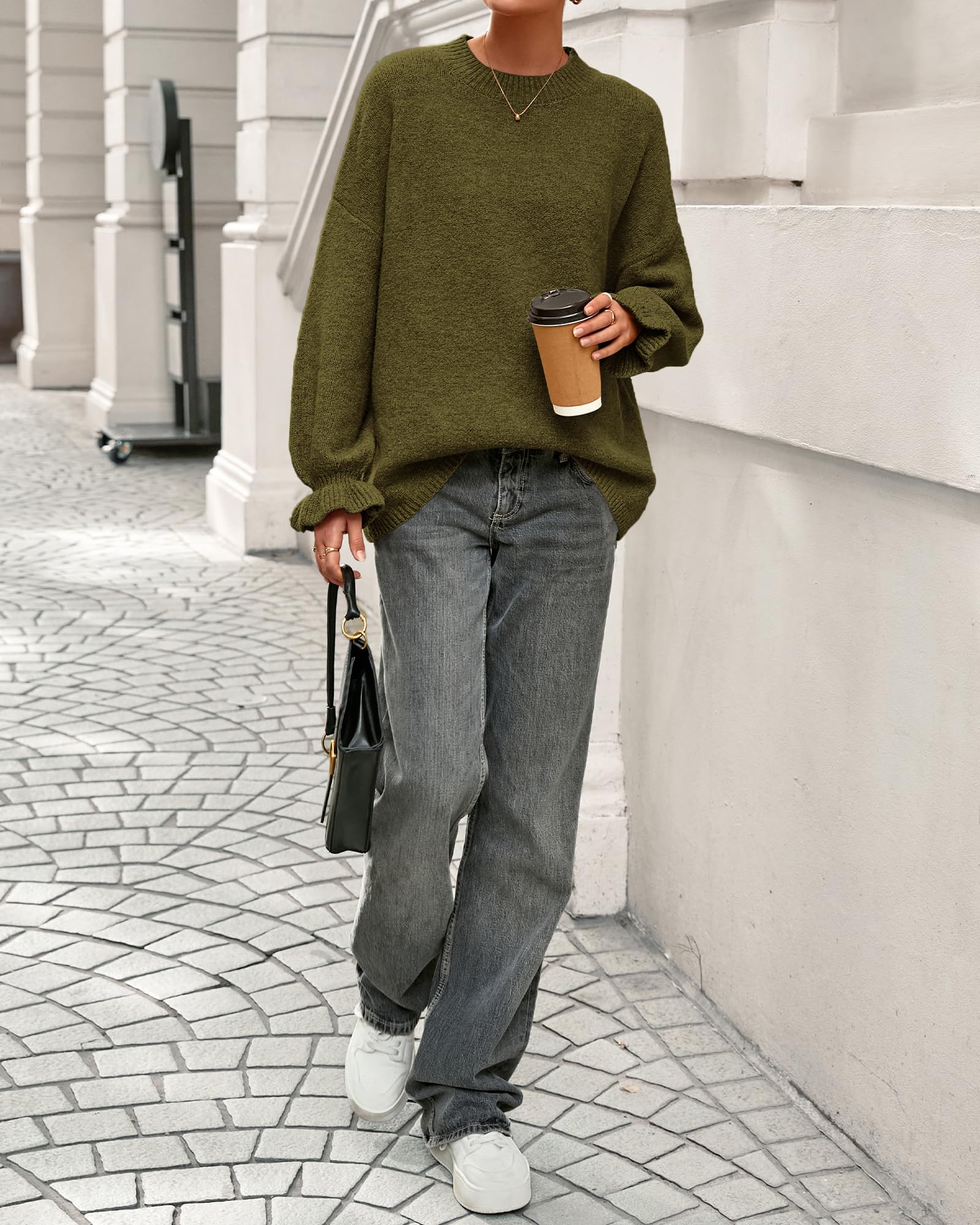 BTFBM Women's Oversized Sweater Crewneck Fall Winter Long Sleeve Fuzzy Warn Knit Pullover Sweaters Trendy Outfits