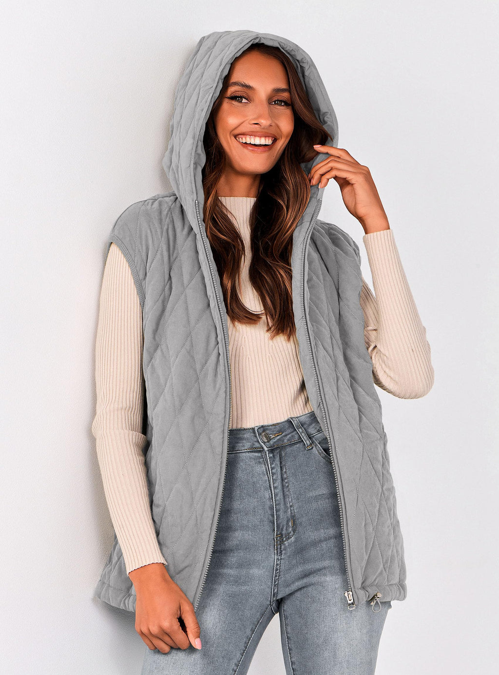 PRETTYGARDEN Women's Fall Spring Vest Casual Sleeveless Hooded Zip Up Jacket Trendy Winter Coat Outerwear