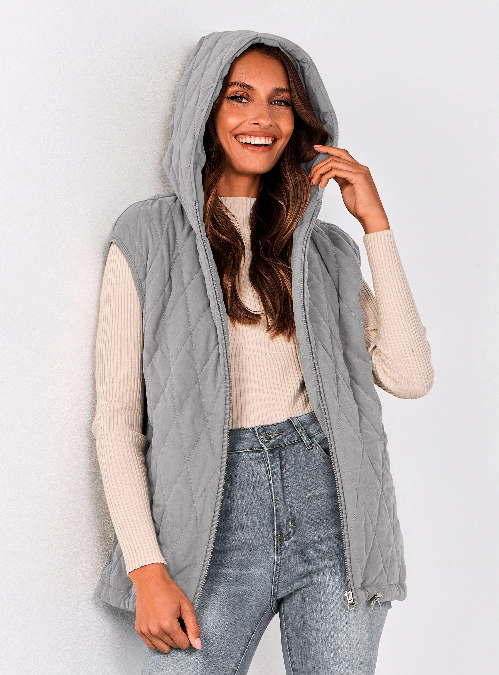 PRETTYGARDEN Women's Fall Spring Vest Casual Sleeveless Hooded Zip Up Jacket Trendy Winter Coat Outerwear