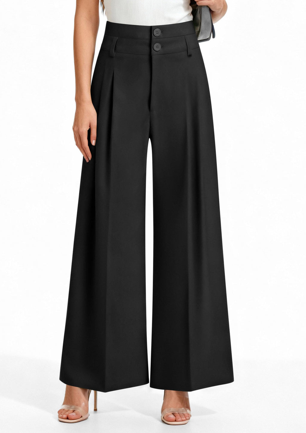 PRETTYGARDEN Womens Spring Wide Leg Palazzo Pants Trendy Loose Button High Waist Pleated Work Business Casual Trousers