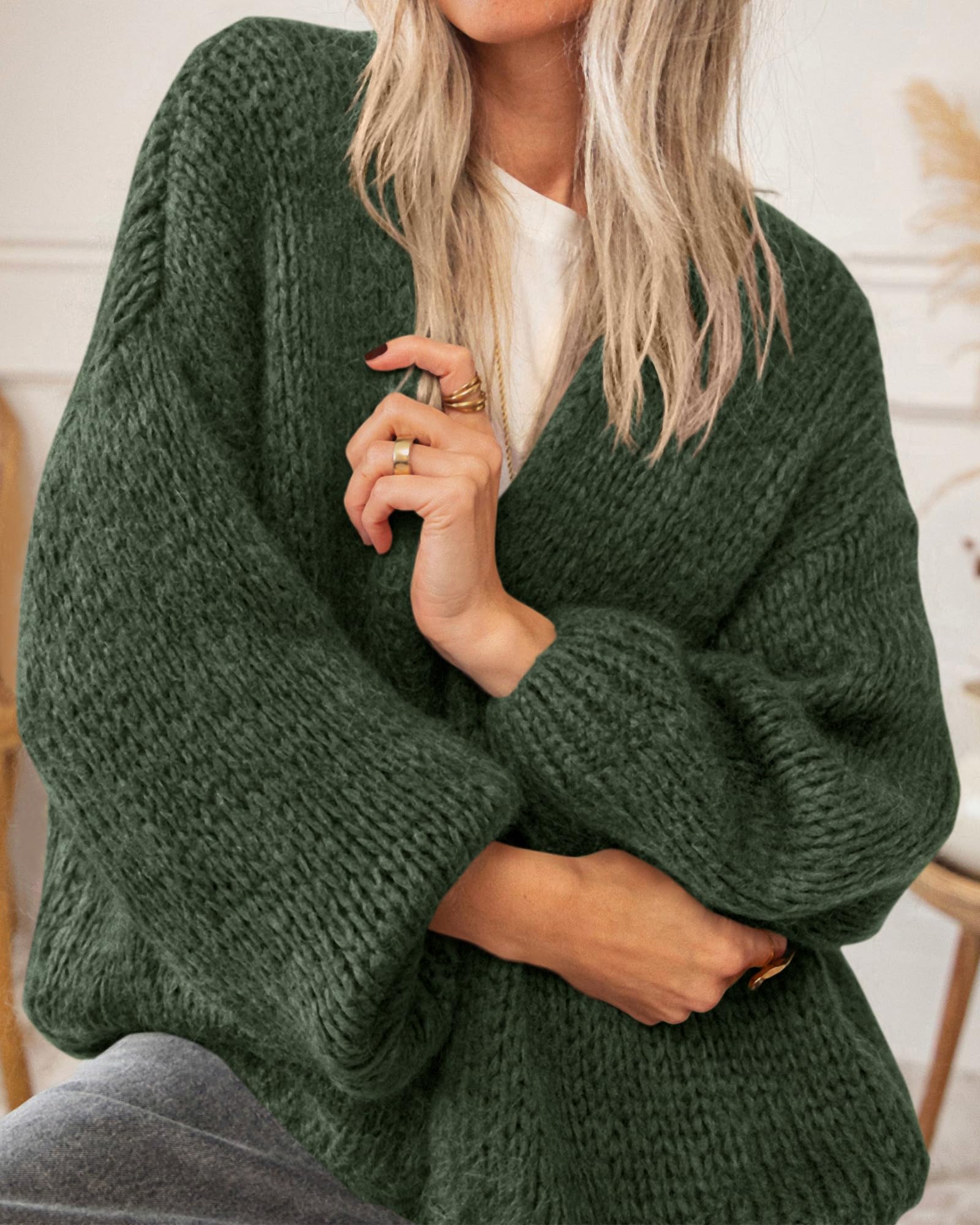 BTFBM Cardigan Sweaters for Women Fall Fashion Clothes | No Button No Pocket Design, Chunky Knit Open Front Cardigans, Ribbed Cuff Long Sleeve Sweater, Loose Winter Coat Clothing
