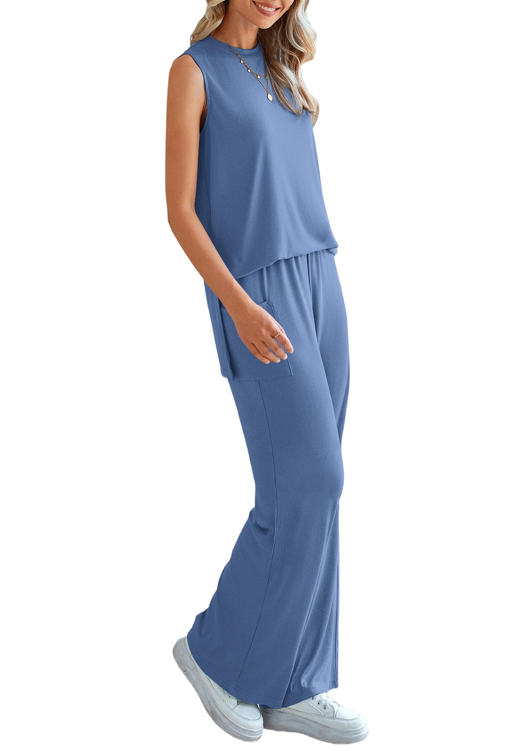 PRETTYGARDEN Women's 2 Piece Lounge Set Summer Casual Loose Tank Top Wide Leg Pants Matching Travel Outfits Tracksuit