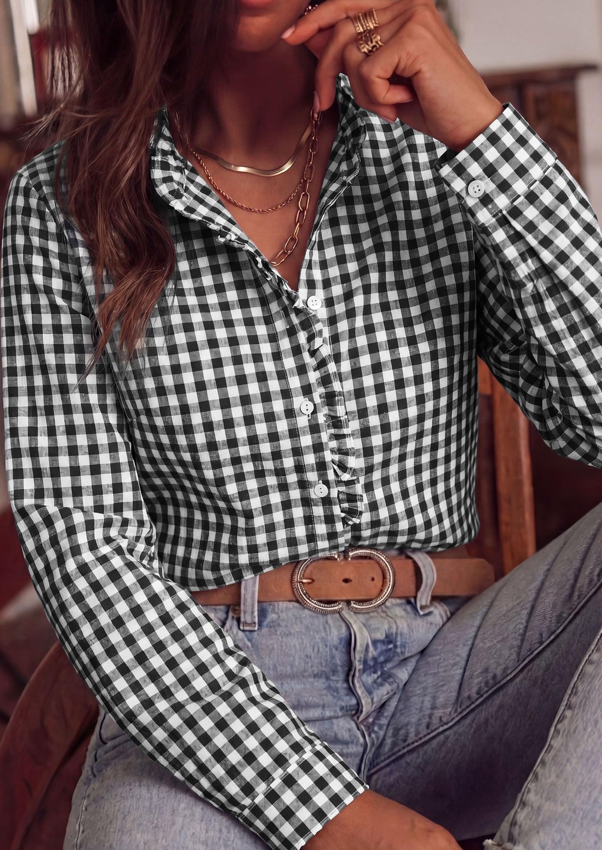 PRETTYGARDEN Womens Long Sleeve Button Down Shirts | Soft Cotton Fabric, Fashion Plaid Shirt, Basic Collared V Neck, Work Business Casual Blouses, 2026 Fall Trendy Outfits