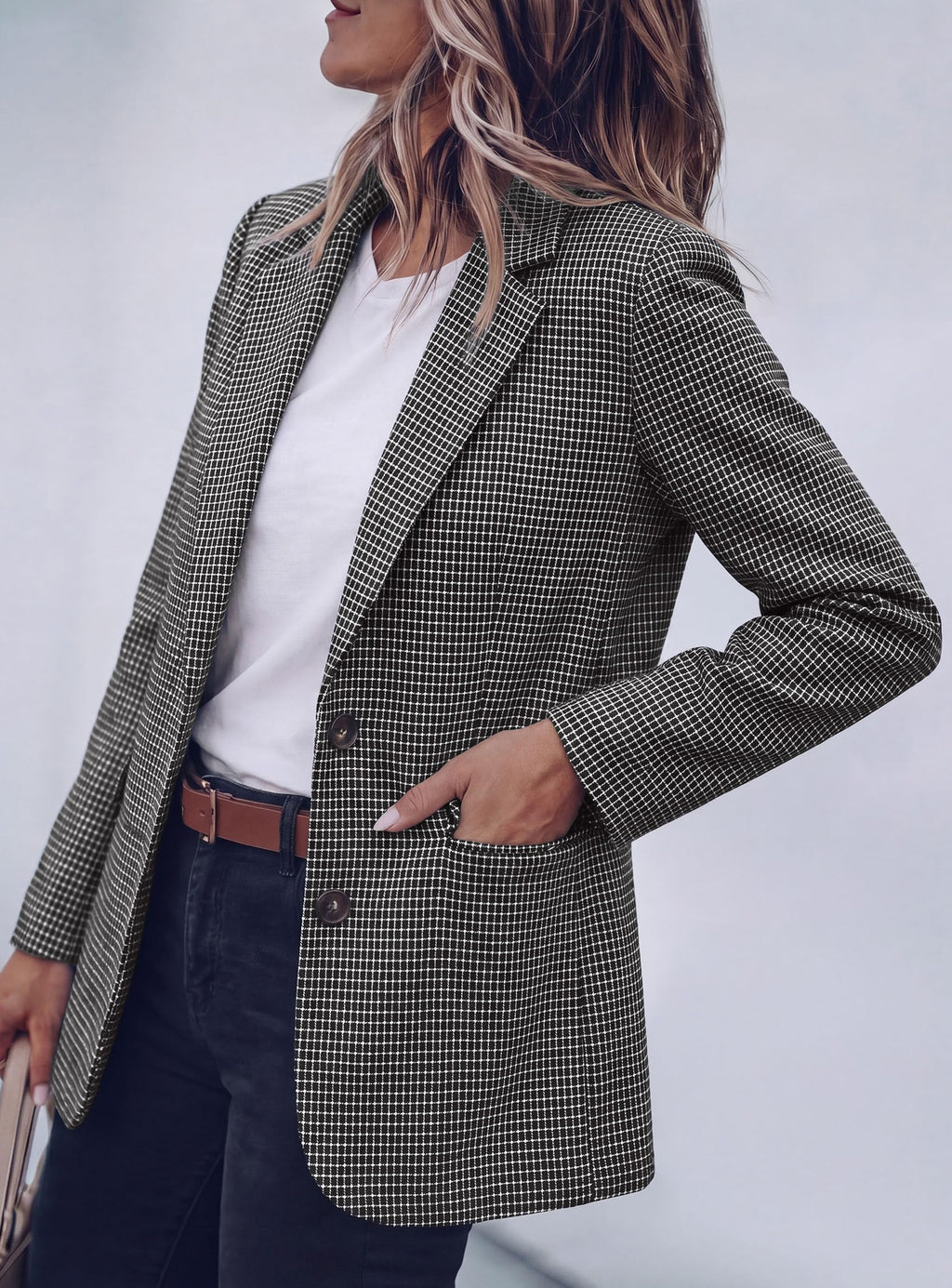 PRETTYGARDEN Fall Blazers for Women Business Casual | Long Sleeve Plaid Houndstooth, Notch Lapel Pockets, Oversized Blazer Outerwear, Trendy Suit Jackets, 2026 Winter Work Outfits