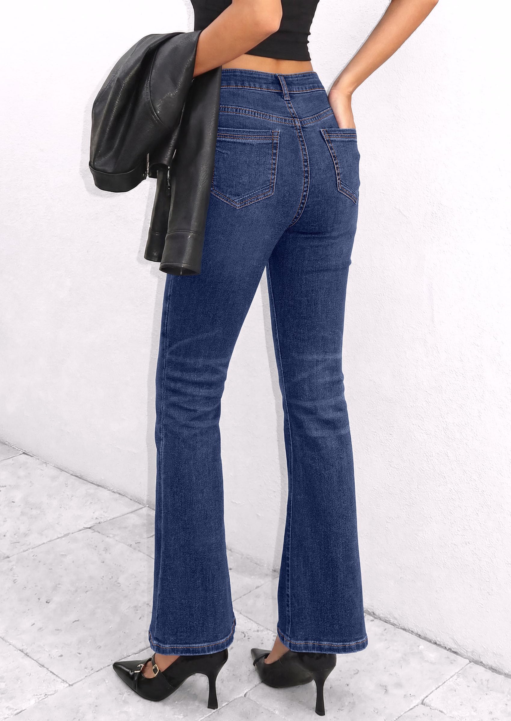 PRETTYGARDEN Womens Bootcut Denim Jeans Wide Leg Pants | Stretchy, High Waisted Rise, Flare Bell Bottom, Pockets, Trendy Casual, Going Out Outfits, Fall Winter Fashion Clothing