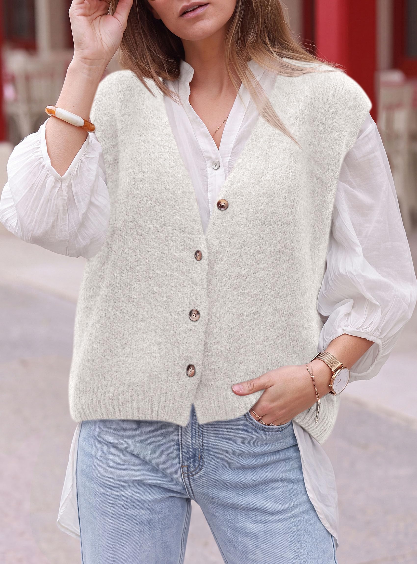 PRETTYGARDEN Womens Fall Sleeveless Button Down Sweater Vest | Soft Knit Fabric, Fashion Deep V Neck, Casual Loose Fit Sweater, Going Out Outfits, 2026 Trendy Winter Clothes