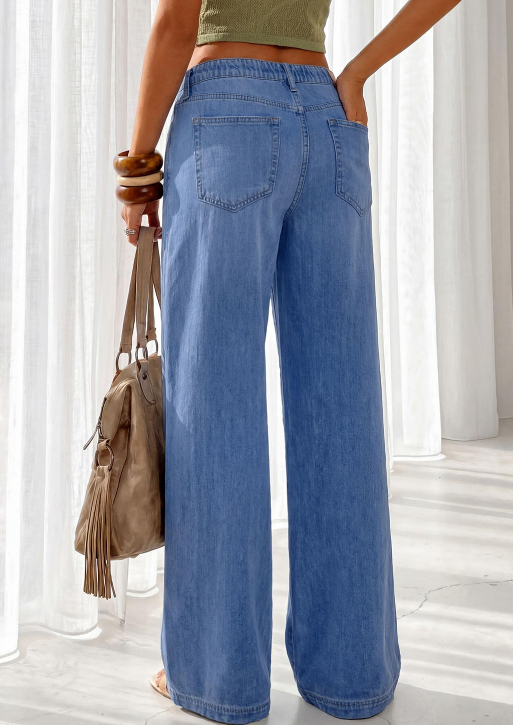 PRETTYGARDEN Womens Stretchy Drawstring Wide Leg Jeans | Casual High Waisted, Baggy Straight Fit, Long Denim Pants With Pockets, Work Office Daily Street, Chic All Seasons