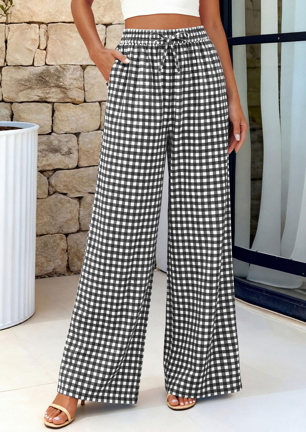 PRETTYGARDEN Women's Wide Leg Gingham Lounge Pants Summer  Casual Plaid Trousers Spring Y2K Clothes Comfy Pajama Bottoms
