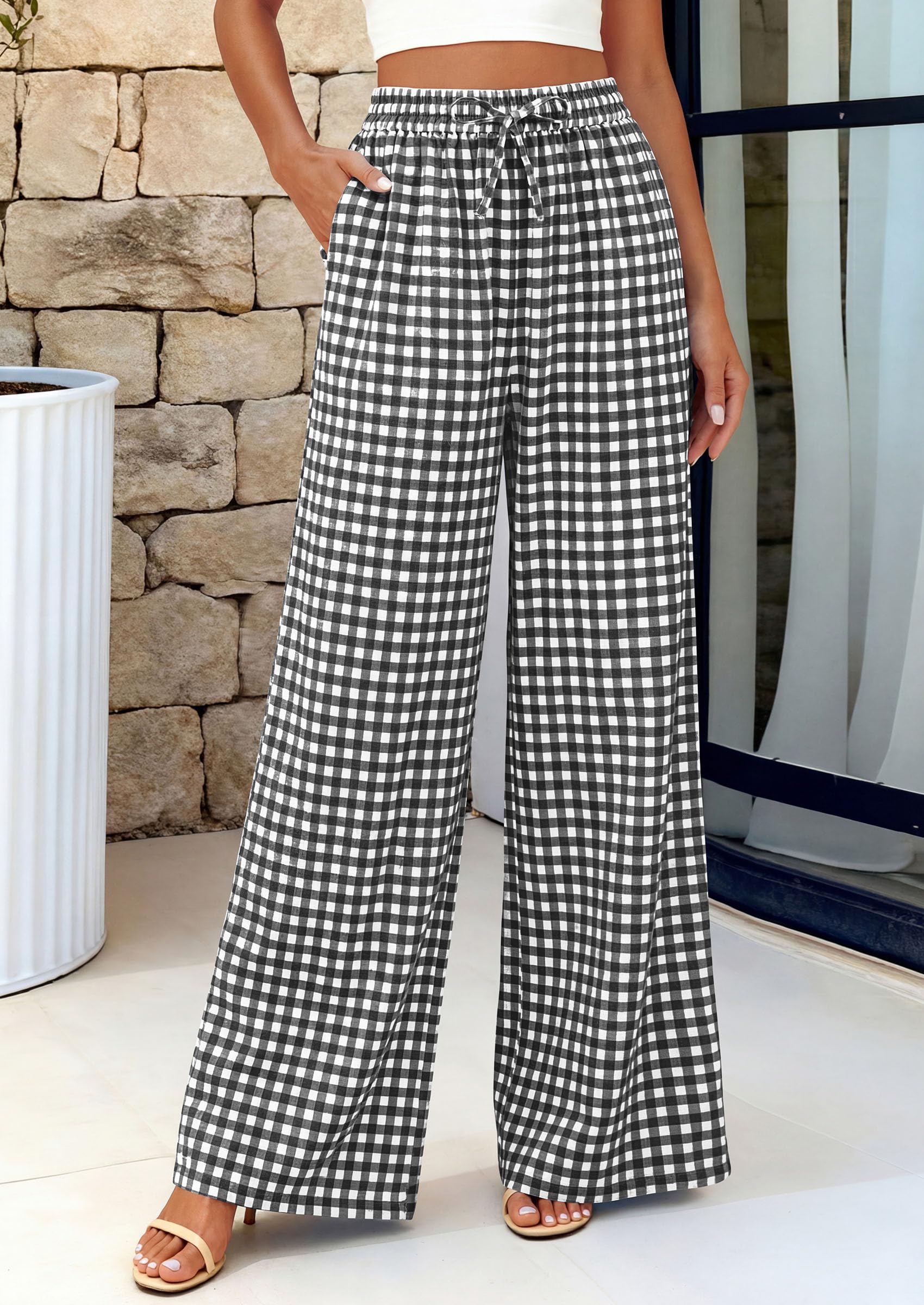 PRETTYGARDEN Women's Wide Leg Gingham Lounge Pants Summer  Casual Plaid Trousers Spring Y2K Clothes Comfy Pajama Bottoms