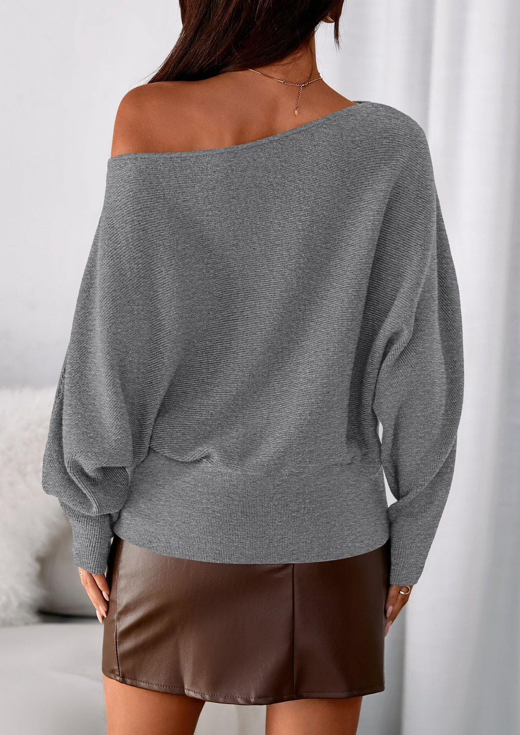 PRETTYGARDEN Women Off the Shoulder Sweater  Fall Trendy Long Batwing Sleeve Knit Pullover Going Out Tops Winter Clothing