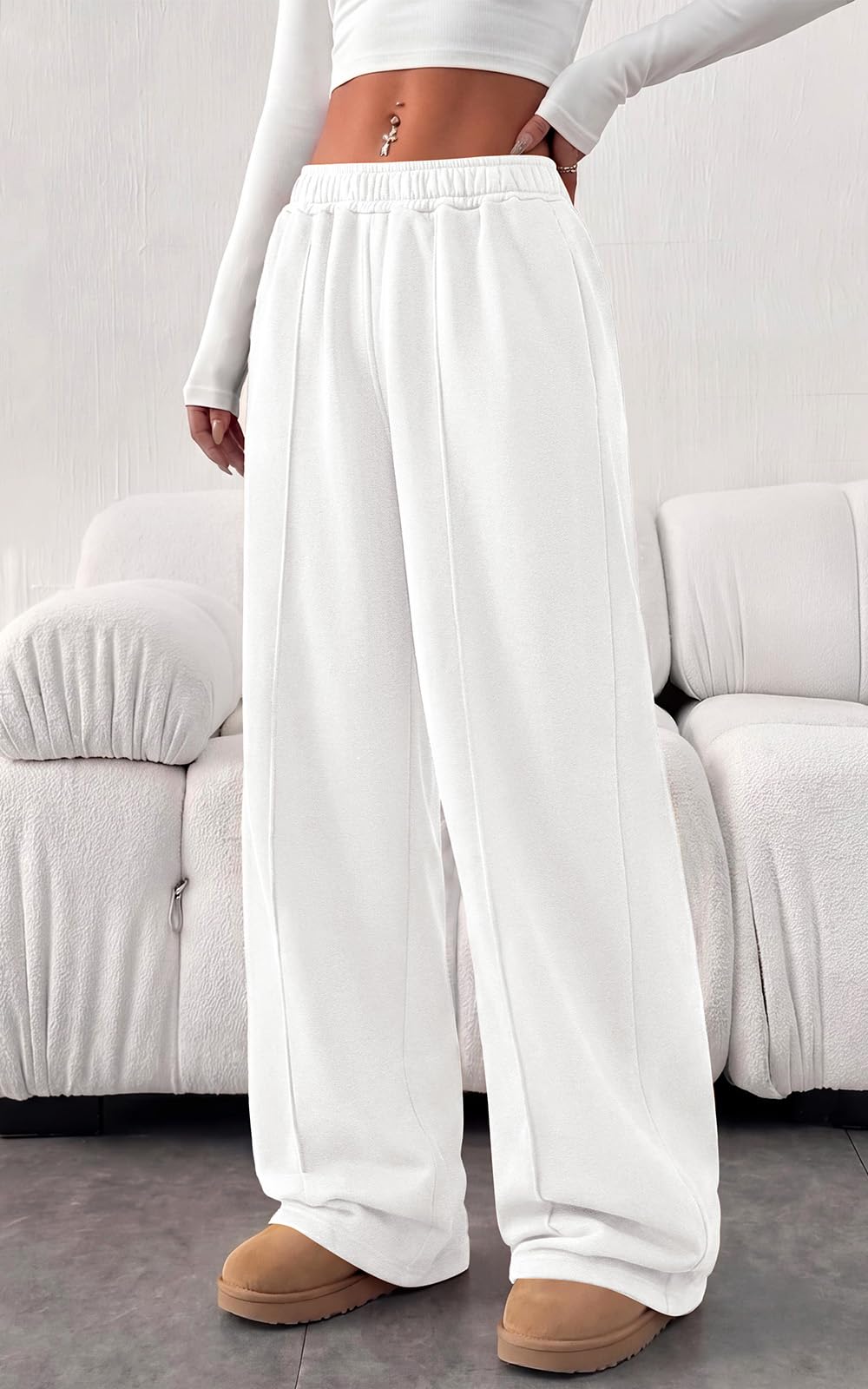 PRETTYGARDEN Fall Womens Sweatpants Baggy Wide Leg Pants with Pockets | Elastic Waist Loose Lounge Pants for Women, Tailored Soft Cotton Sweatpants Women, Fashion Y2k Outfits, Jogger Sweatpant