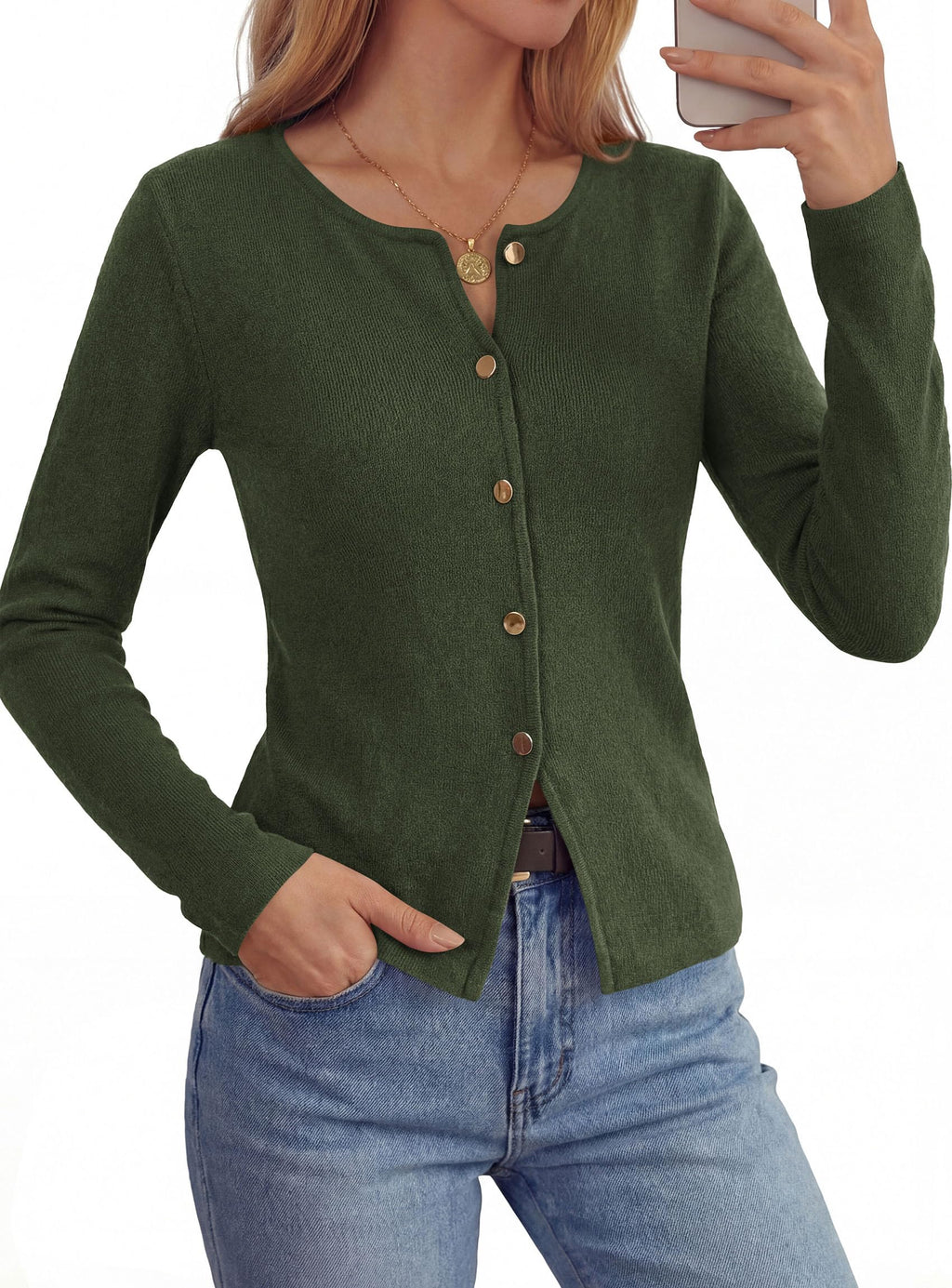PRETTYGARDEN Button Up Cardigan Sweaters for Women | Slim Fitted Knitwear,Long Sleeve Lightweight Knit Cardigans,Business Casual Outfits Work Tops,Layering Piece for Fall&Winter