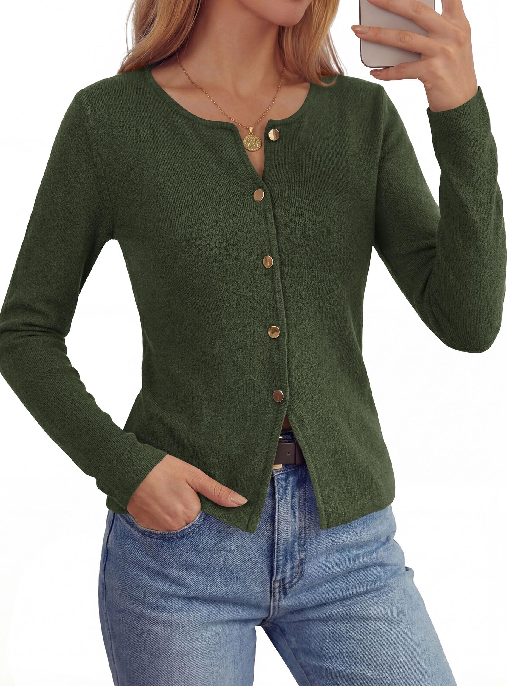 PRETTYGARDEN Button Up Cardigan Sweaters for Women | Slim Fitted Knitwear,Long Sleeve Lightweight Knit Cardigans,Business Casual Outfits Work Tops,Layering Piece for Fall&Winter