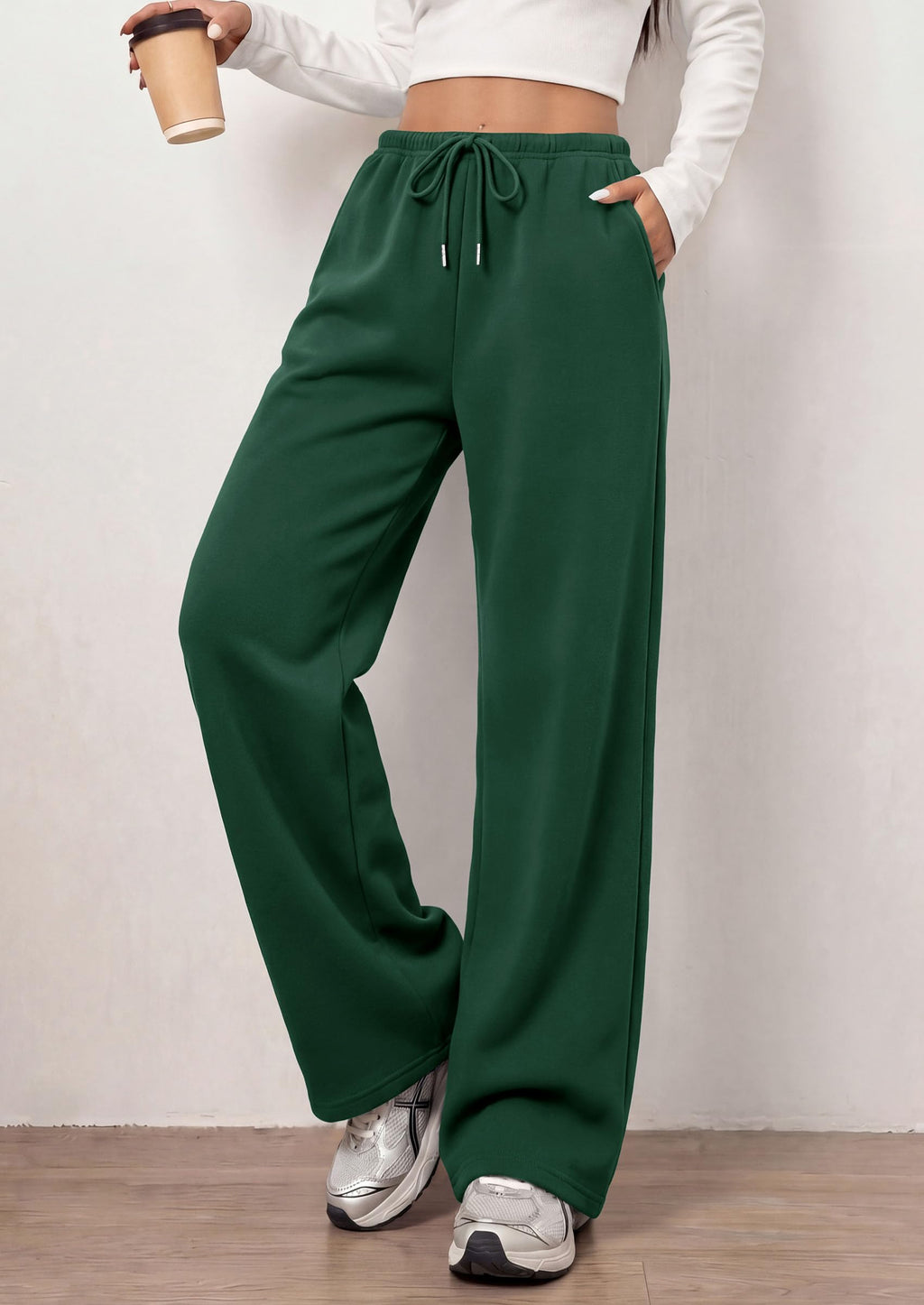PRETTYGARDEN Womens Wide Leg Sweatpants Fleece Lounge Pants | Elastic Drawstring Waist,Baggy Jogger Yoga Sweat pants,Pockets,Fall Winter Clothes,Loose Daily Casual & Loungewear Trousers
