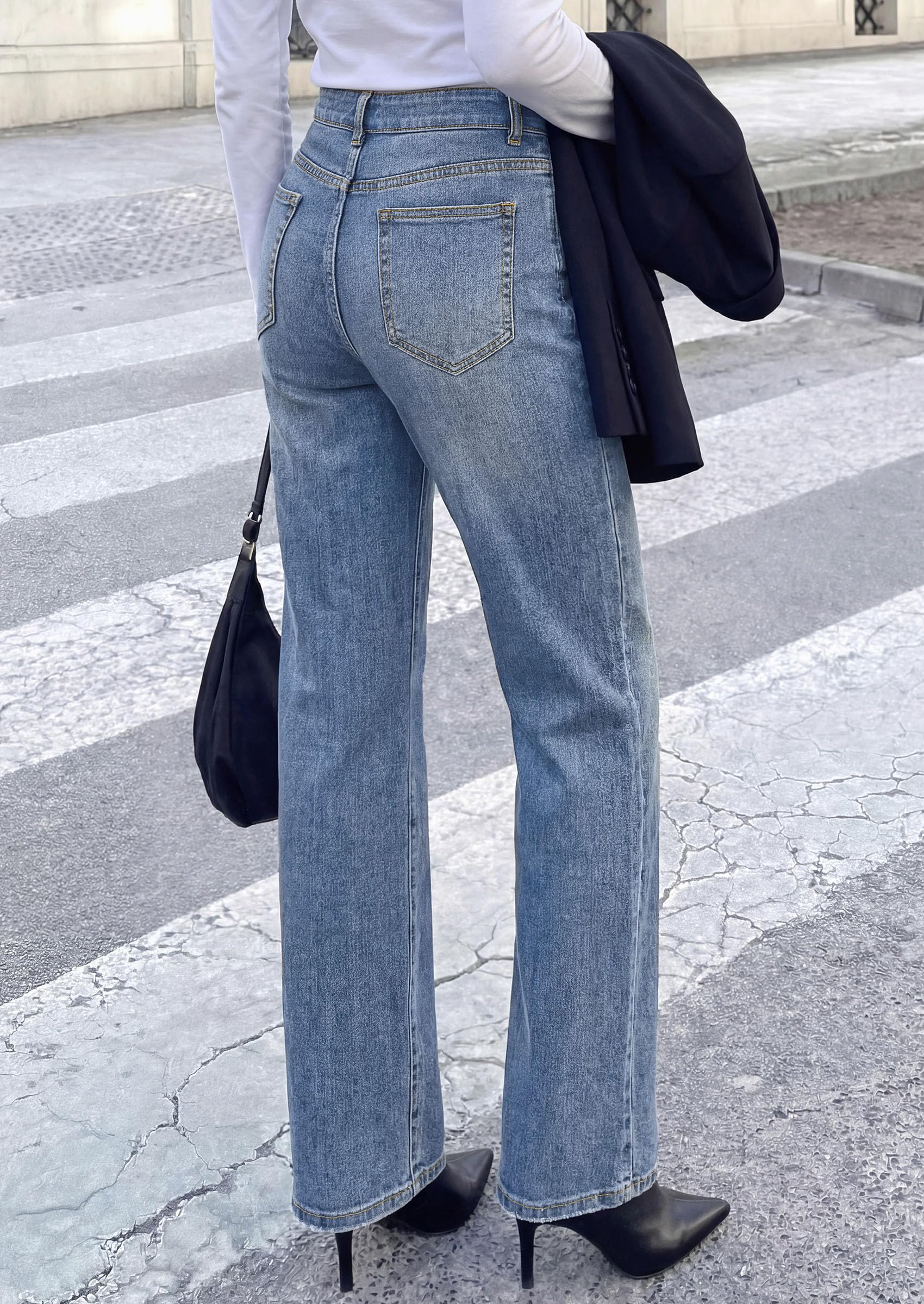 PRETTYGARDEN Womens Jeans Straight Leg Stretchy High Waist | Classic Rigid Structured Tummy Control Pants with Practical Pockets, Ideal for Business Office, Daily Casual, Back to School