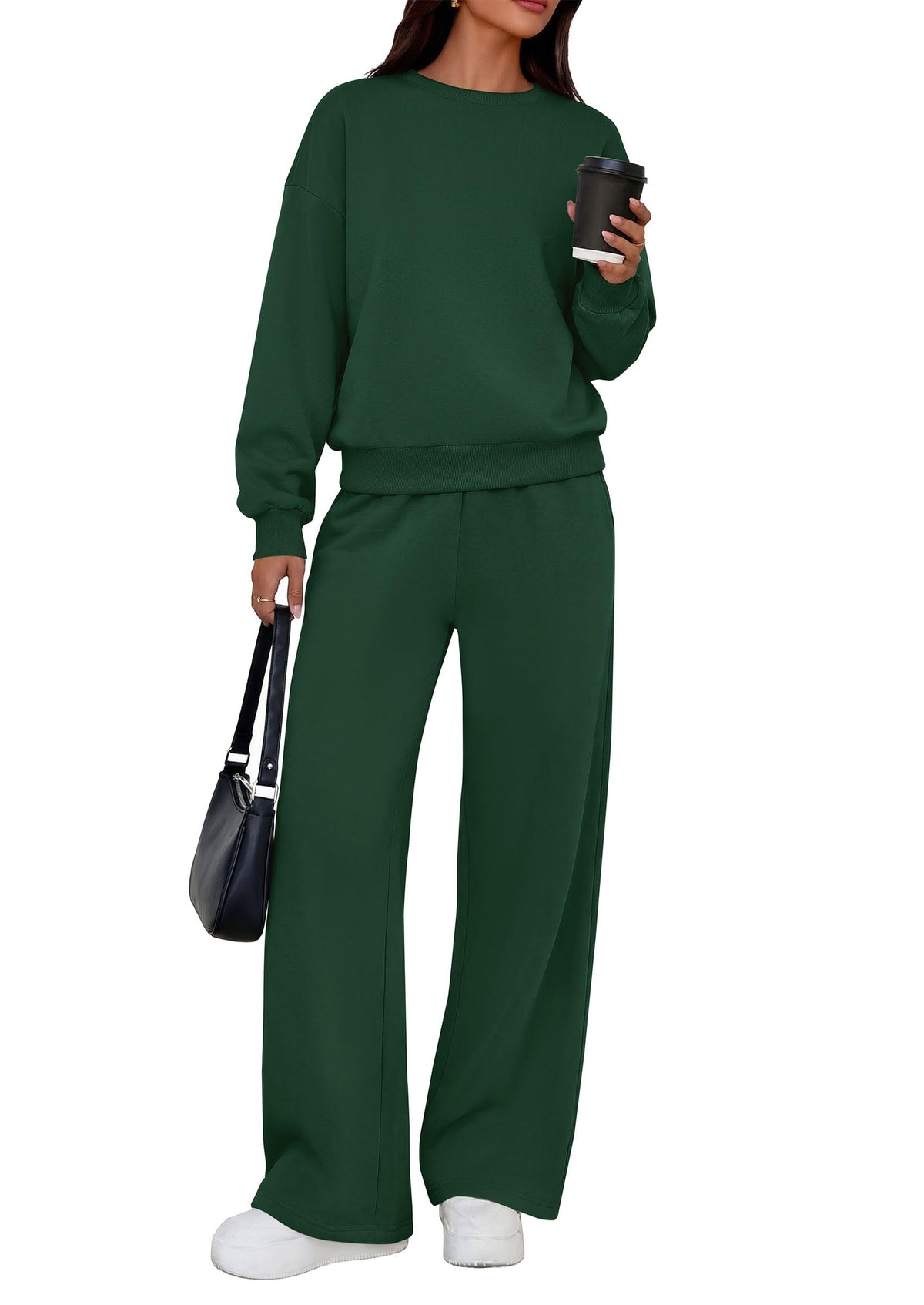 PRETTYGARDEN 2 Piece Lounge Sets for Women Casual Sweatsuits | Soft Fleece Lining,Crew Neck Oversized Sweatshirt & Wide Leg Pants,Workout Airport Matching Set Tracksuit,Fall Winter Outfits