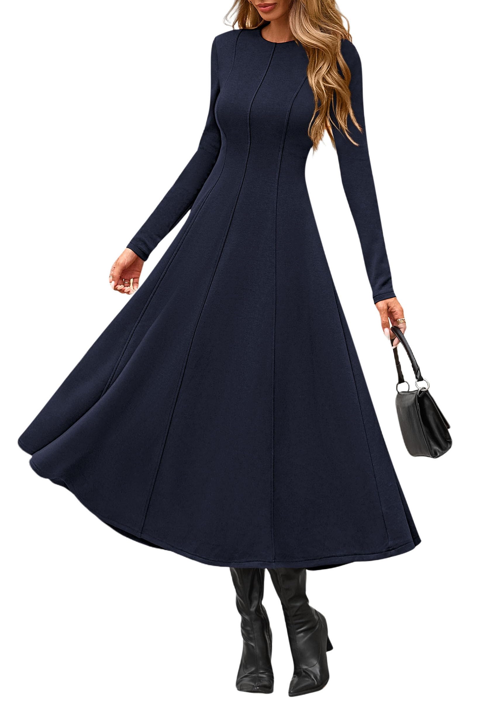 PRETTYGARDEN Cocktail Dresses for Women  Elegant Classy Fall Long Sleeve Midi A Line Flowy Modest Winter Party Dress