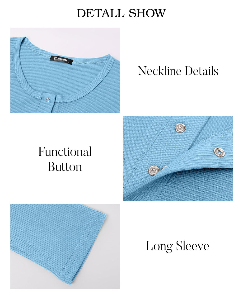 FreshPretty Women Long Sleeve Shirts Fall Tops V Neck Button Up Henley Shirts Slim Fit Ribbed Knit Spring Casual T-Shirts
