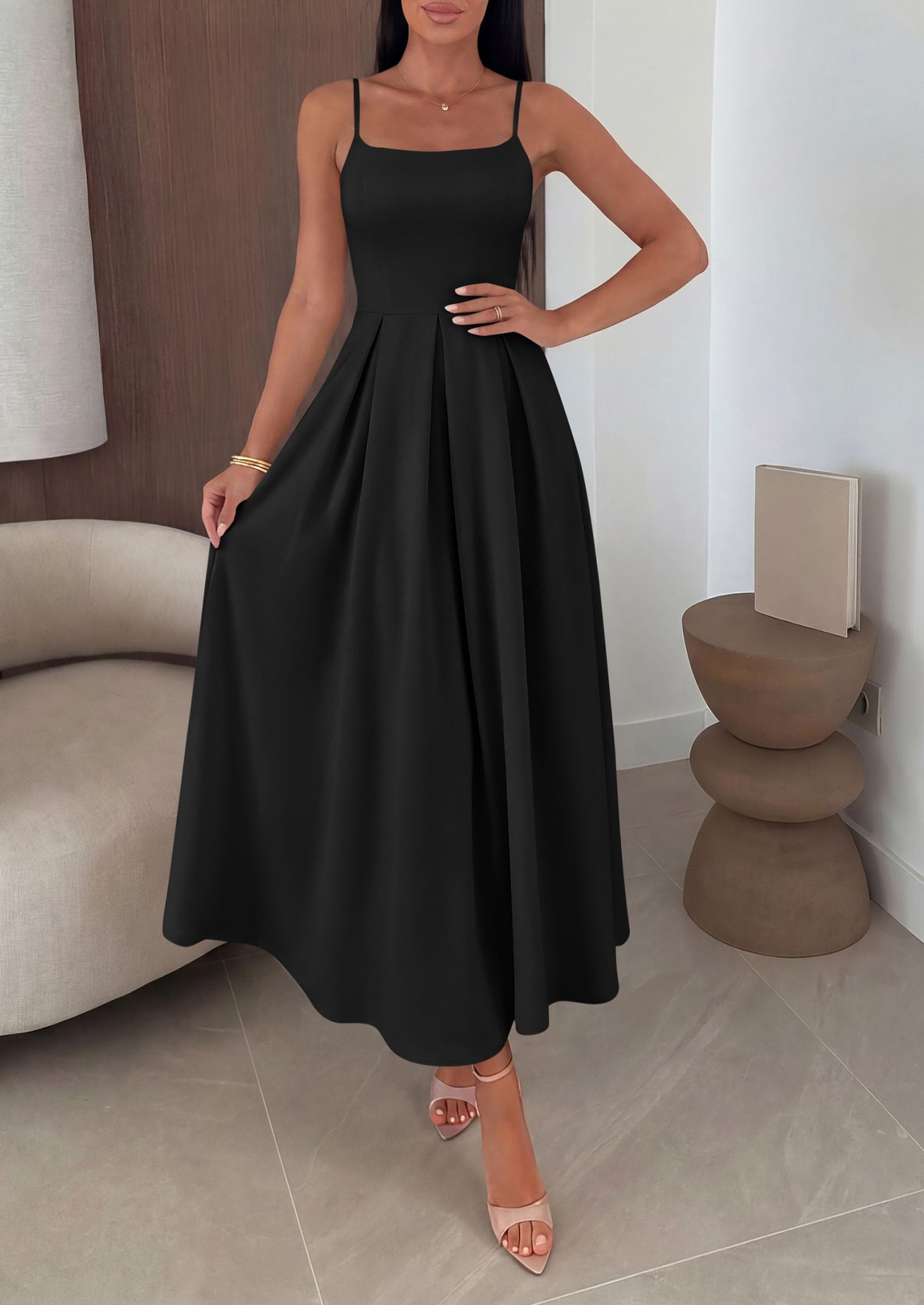 PRETTYGARDEN Cocktail Dresses for Women  Spring Elegant Ruffle A Line Long Flowy Summer Formal Wedding Guest Maxi Dress