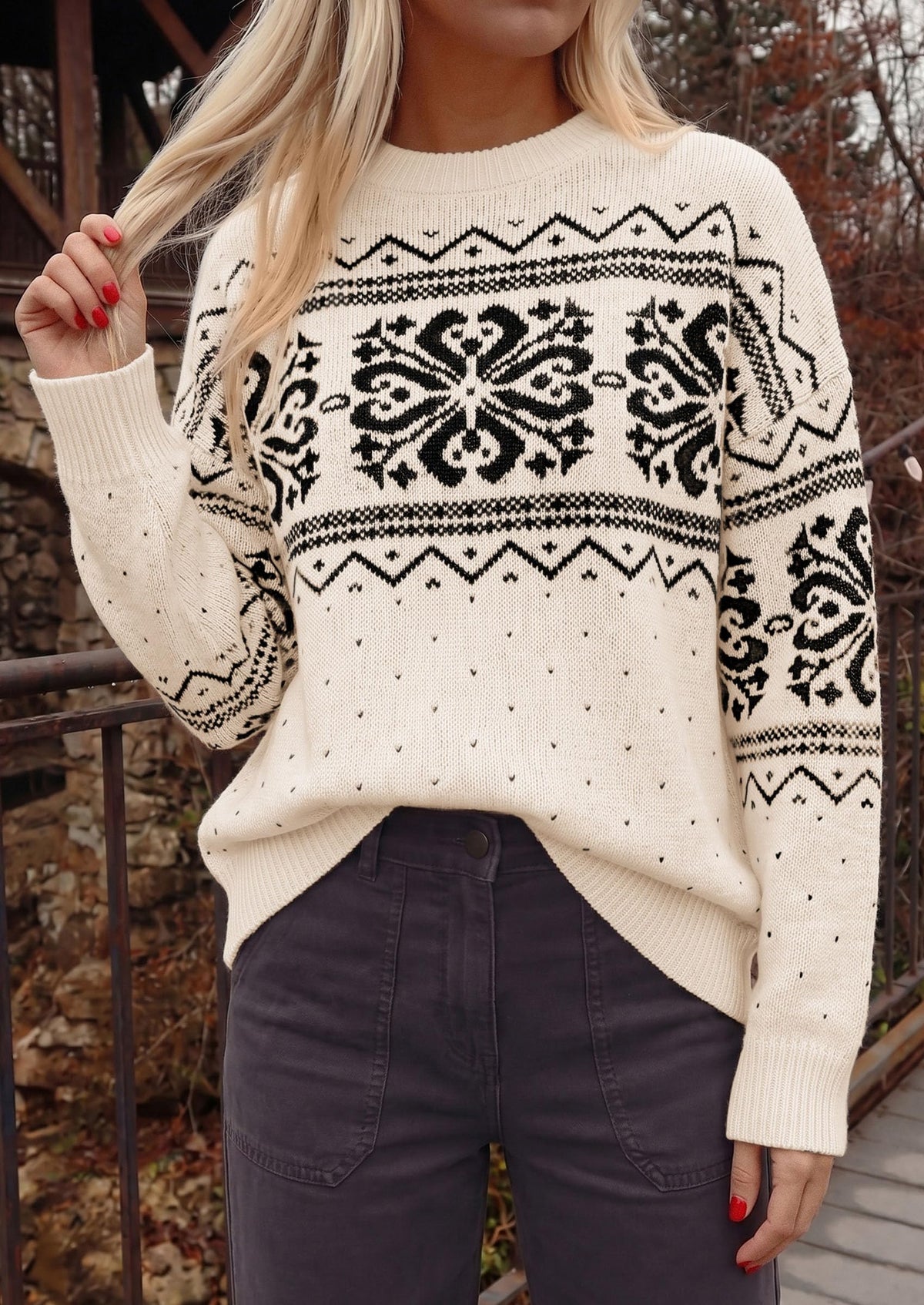 PRETTYGARDEN Women's Fair Isle Oversized Sweater | Relaxed Fit, Soft Cozy Knit, Long Sleeve Pullover, Crew Neck, Going Out Tops, Fall Holiday Outfits, Winter Fashion Clothing