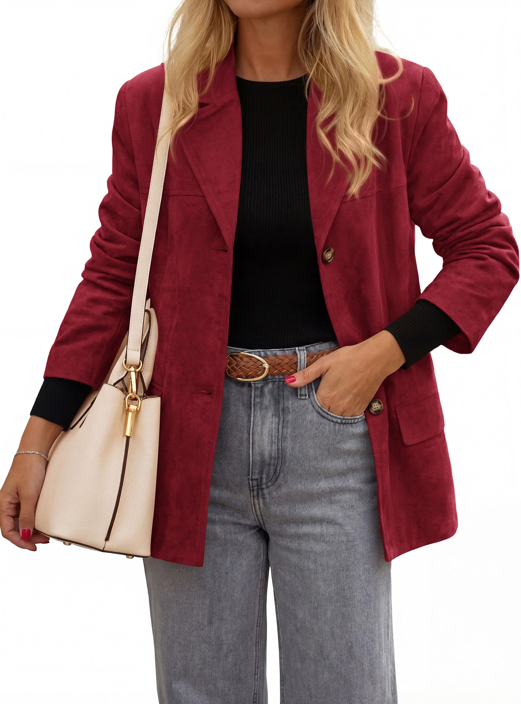 PRETTYGARDEN Women's Faux Suede Western Blazer Jacket