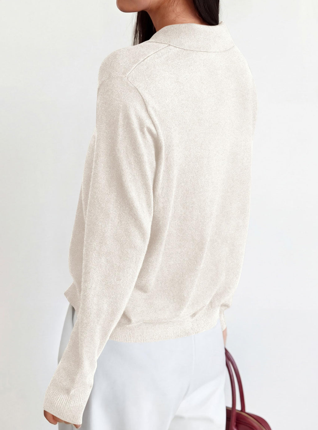 PRETTYGARDEN Womens Long Sleeve Collared Polo Sweater | Breathable Soft Ribbed Knit, Lapel V Neck Pullover Sweaters, Business Casual Work Office Tops, 2026 Trendy Fall Outfits