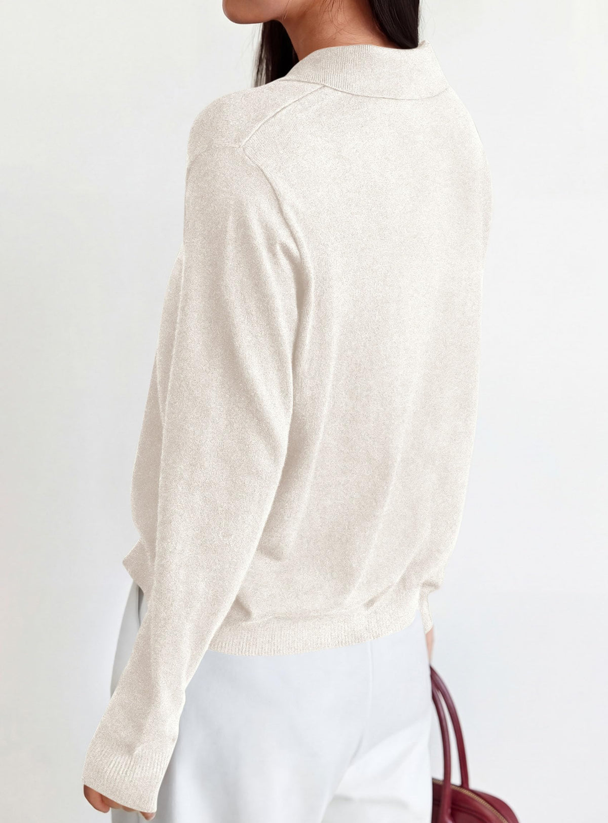 PRETTYGARDEN Womens Long Sleeve Collared Polo Sweater | Breathable Soft Ribbed Knit, Lapel V Neck Pullover Sweaters, Business Casual Work Office Tops, 2026 Trendy Fall Outfits