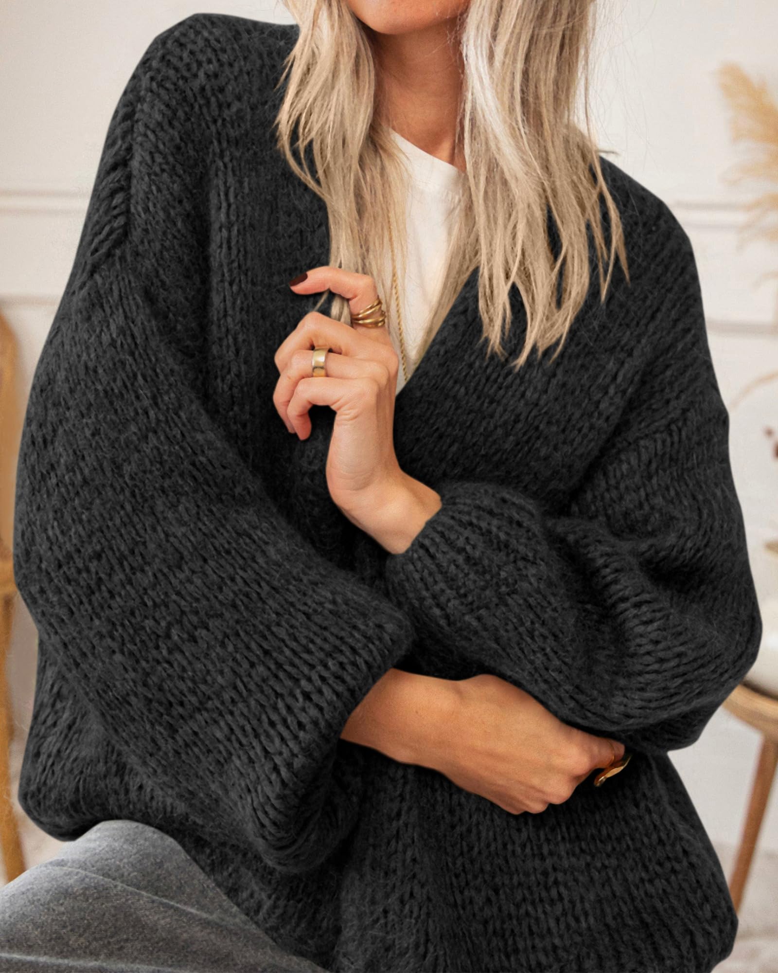 BTFBM Cardigan Sweaters for Women Fall Fashion Clothes | No Button No Pocket Design, Chunky Knit Open Front Cardigans, Ribbed Cuff Long Sleeve Sweater, Loose Winter Coat Clothing
