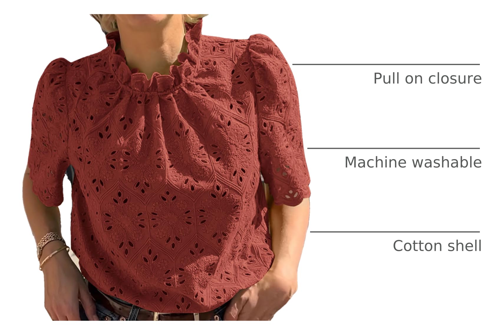 PRETTYGARDEN Womens Summer Tops Trendy Short Sleeve Eyelet Embroidered Dressy Casual Blouse Shirts