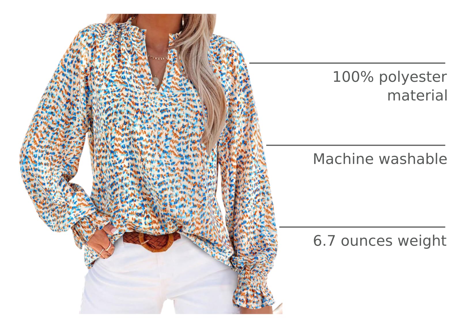 FreshPretty Womens V Neck Floral Long Sleeve Tops Summer Casual Loose Puff Sleeve Chiffon Boho Work Blouse Dressy T Shirts