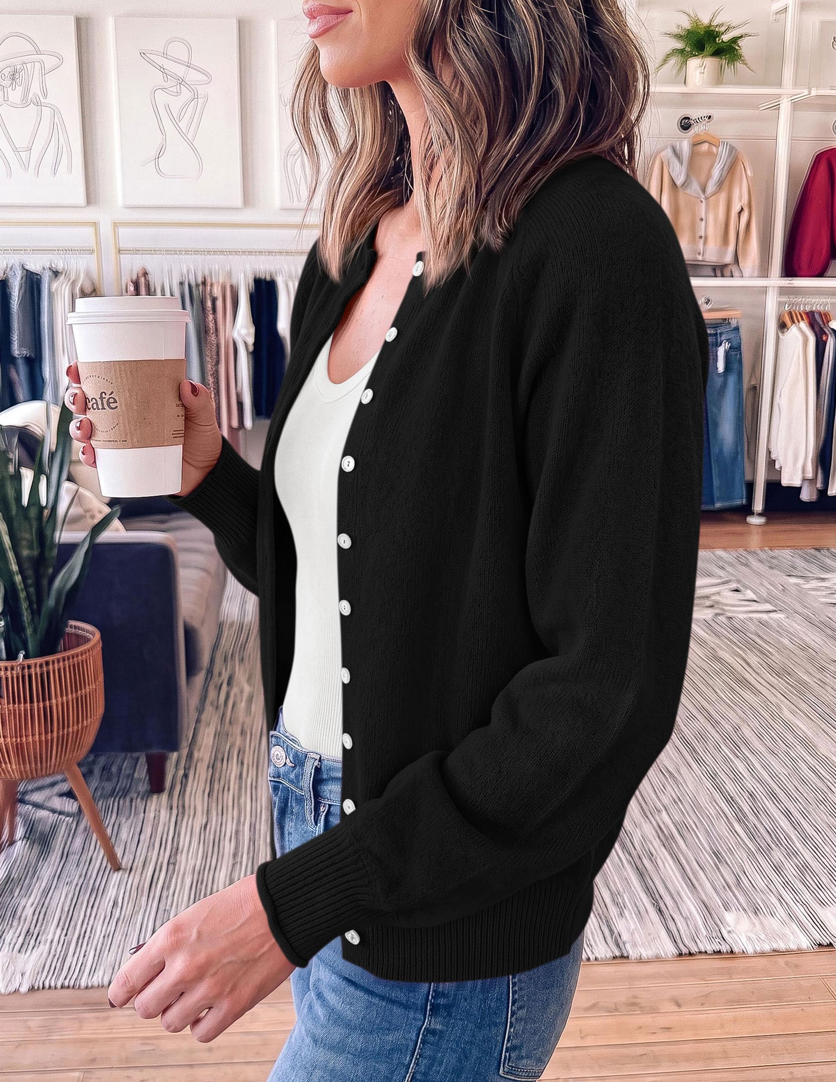 PRETTYGARDEN Women's Knit Cardigan Lightweight Cozy Sweaters Comfy Long Sleeve Work Tops, Button Down Shirts, Rolled Edges, Casual Fall Clothes for Going Out, Holiday, Winter Layering