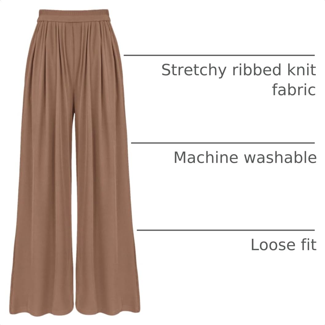 BTFBM Palazzo Pants for Women Spring Summer Clothes Pockets High Waist Casual Knit Flowy Wide Leg Trousers