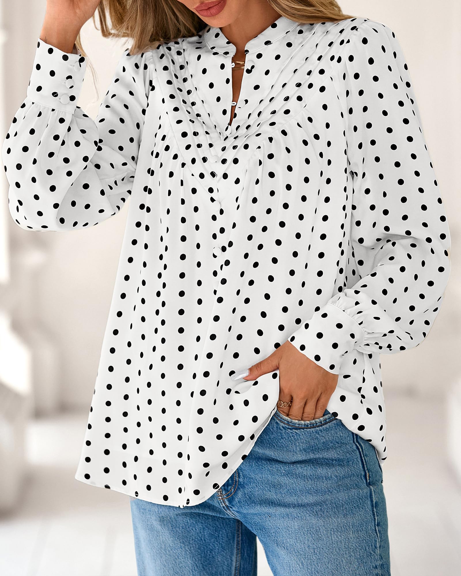 BTFBM Womens Tops Dressy Casual Spring Boho Floral V Neck Long Sleeve Half Button Down Shirt Work Business Blouses