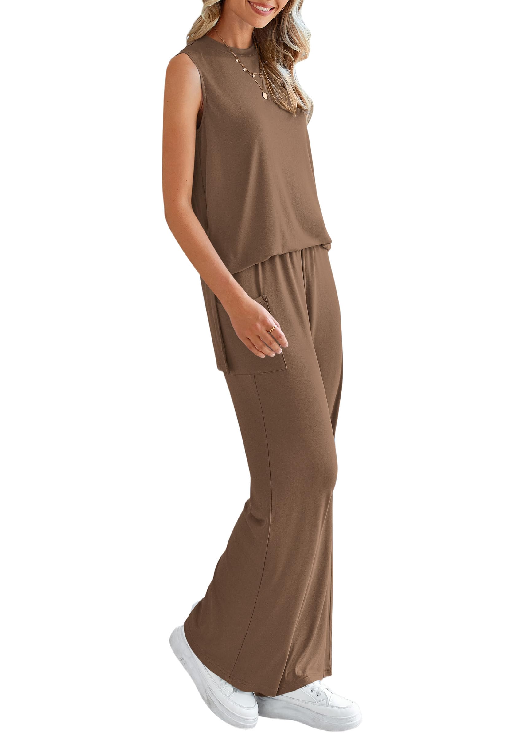 PRETTYGARDEN Women's 2 Piece Lounge Set Summer Casual Loose Tank Top Wide Leg Pants Matching Travel Outfits Tracksuit