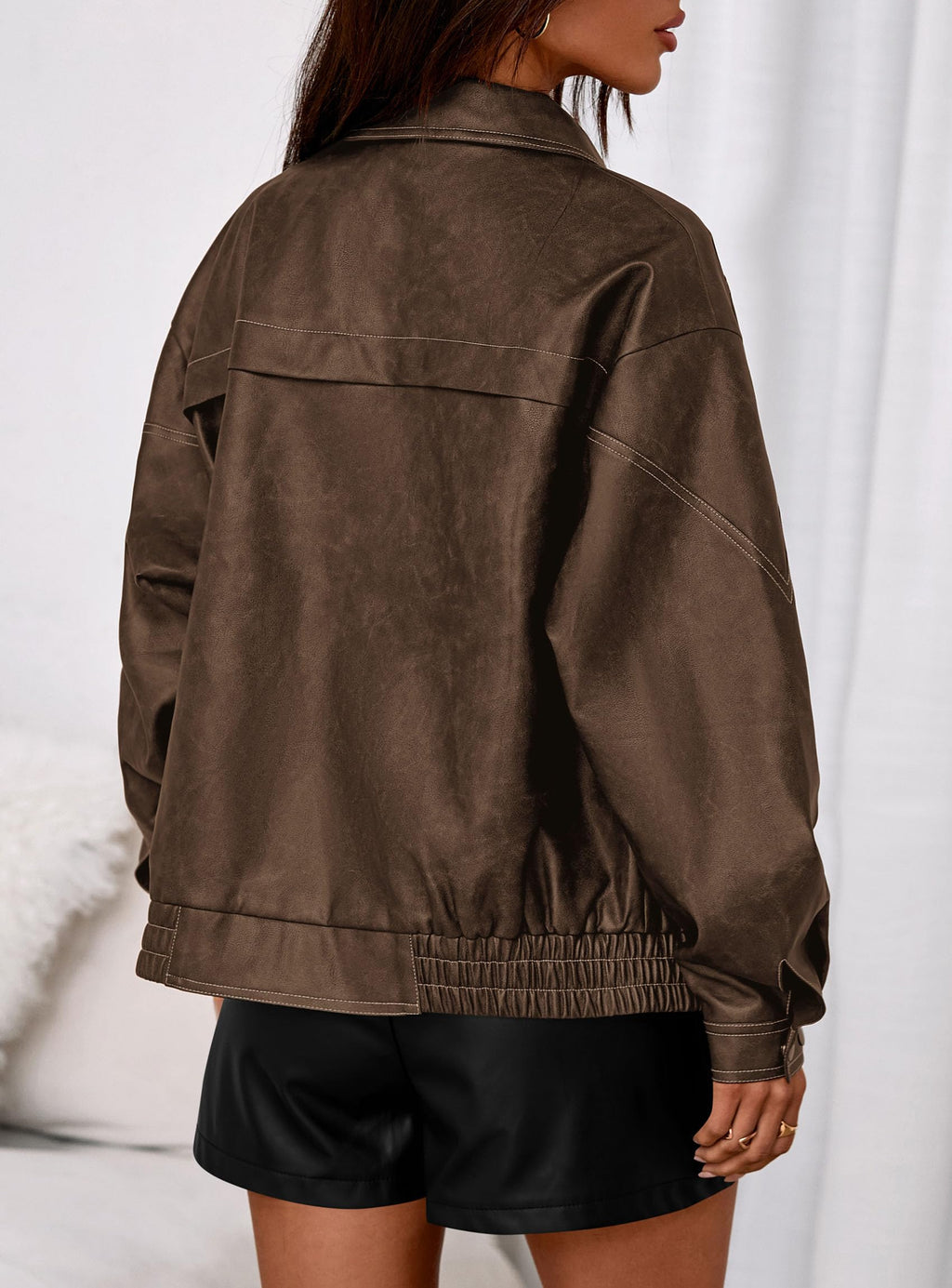 PRETTYGARDEN Faux Leather Jacket Women Bomber Motorcycle Zip Up Jackets Oversized Fall Fashion Outfits  Winter Coats