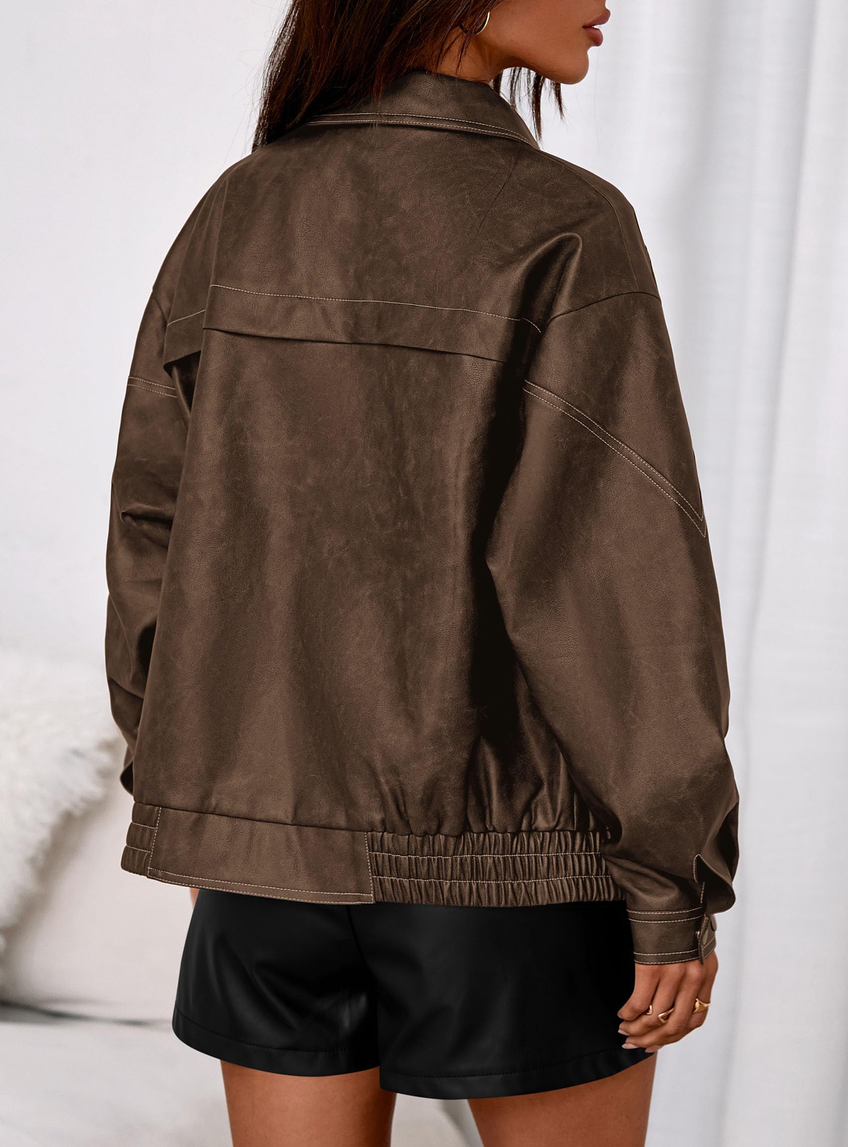 PRETTYGARDEN Faux Leather Jacket Women Bomber Motorcycle Zip Up Jackets Oversized Fall Fashion Outfits  Winter Coats