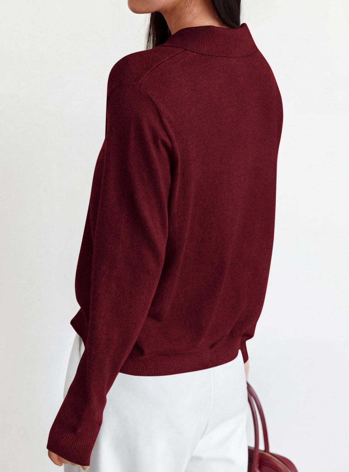 PRETTYGARDEN Womens Long Sleeve Collared Polo Sweater | Breathable Soft Ribbed Knit, Lapel V Neck Pullover Sweaters, Business Casual Work Office Tops, 2026 Trendy Fall Outfits