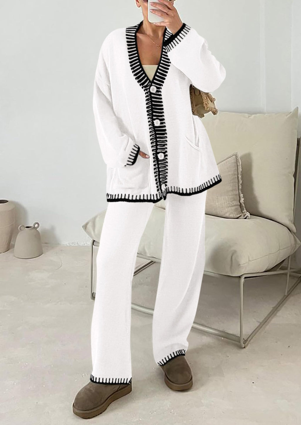 PRETTYGARDEN Lounge Sets for Women Fall Loungewear 2 Piece Outfits Cardigan Sweaters Track Suit Matching Winter Clothing