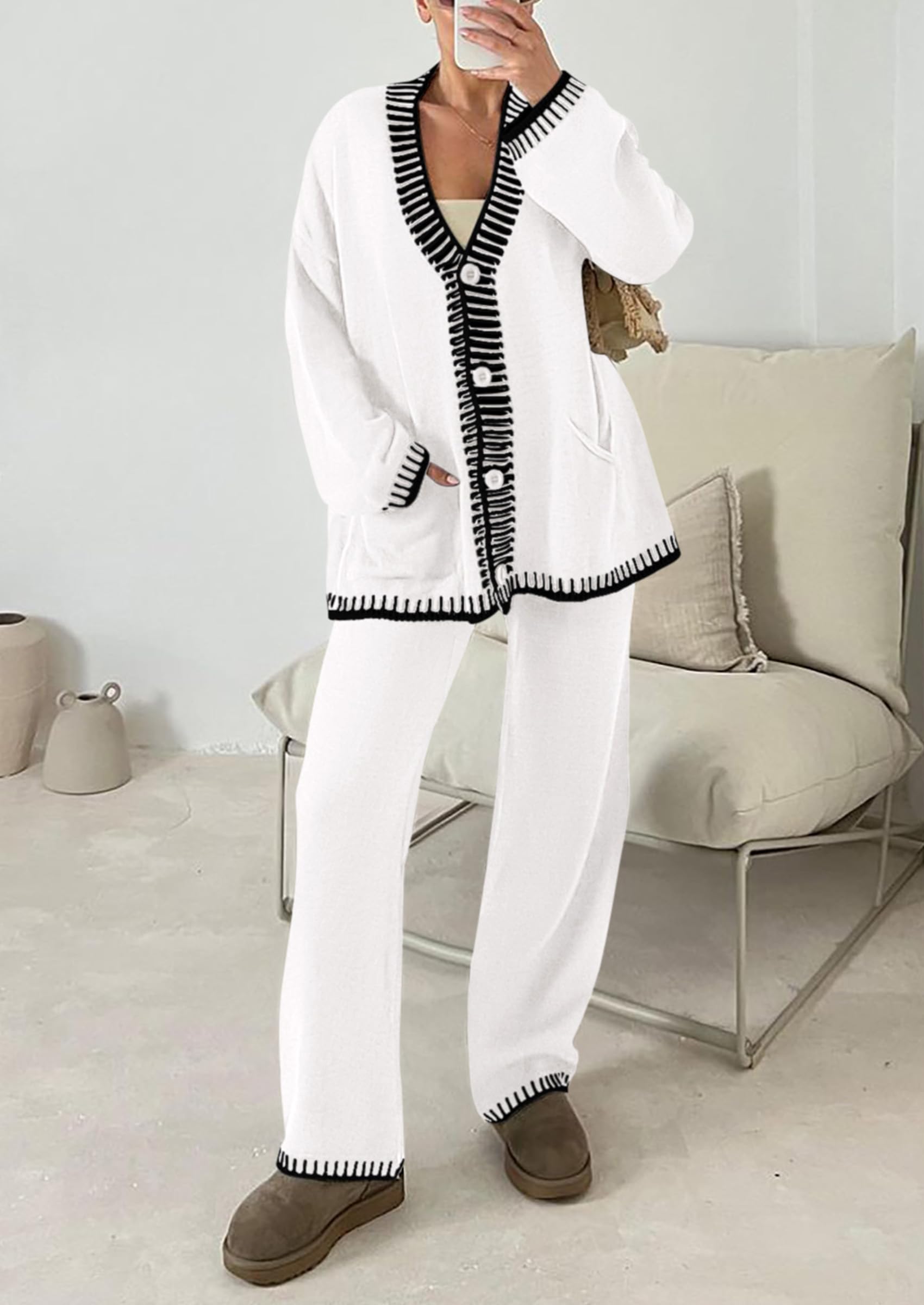 PRETTYGARDEN Lounge Sets for Women Fall Loungewear 2 Piece Outfits Cardigan Sweaters Track Suit Matching Winter Clothing