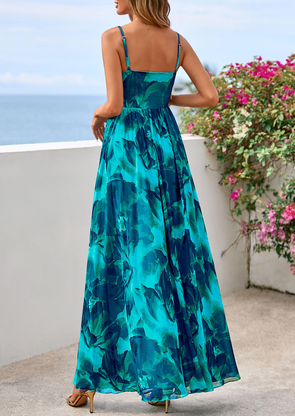 PRETTYGARDEN Women Summer Floral Maxi Dress Spirng Spaghetti Strap Mesh Boho Sundress Party Beach Vacation Long Dresses