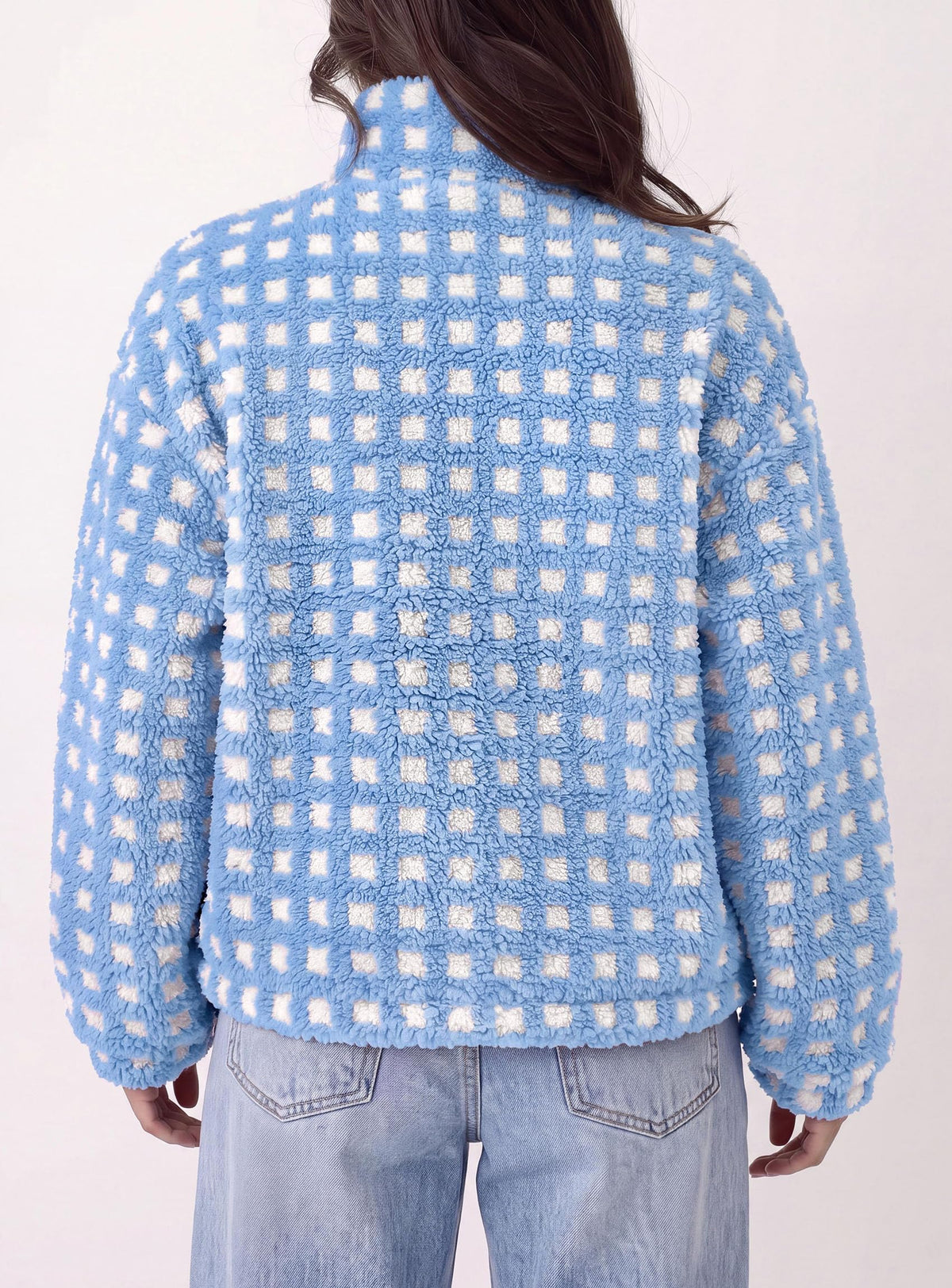 PRETTYGARDEN Women's Gingham Sherpa Fleece Jacket Plaid Cropped Teddy Coat Trendy Y2K Winter Jacket, Zip Up Stand Collar, Side Pockets, Fall Outfit for Casual Daily, Going Out, Streetwear, Outdoor