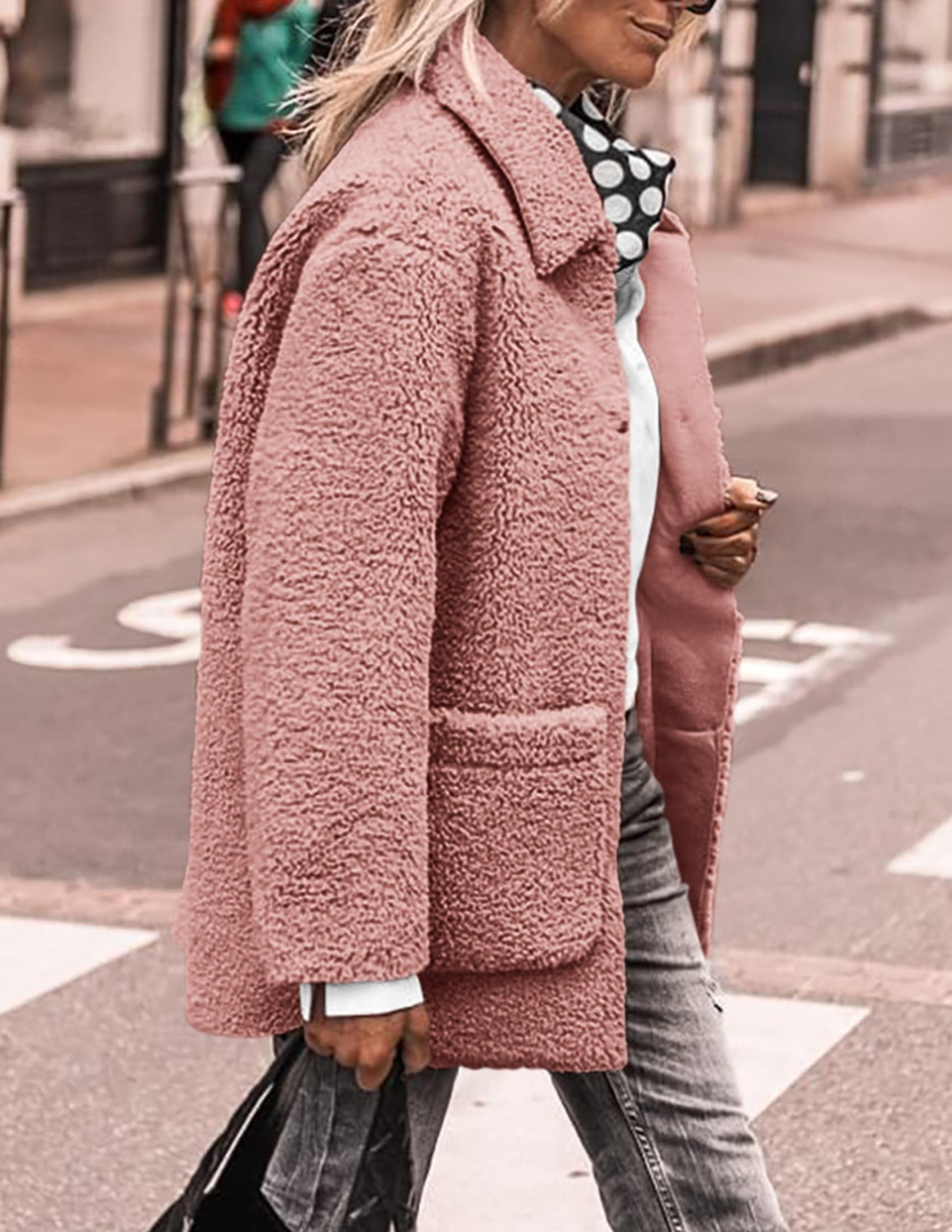 PRETTYGARDEN Women's Winter Faux Fur Coats Long Sleeve Lapel Button Down Pockets Fleece Sherpa Jacket Casual Trendy Outerwear