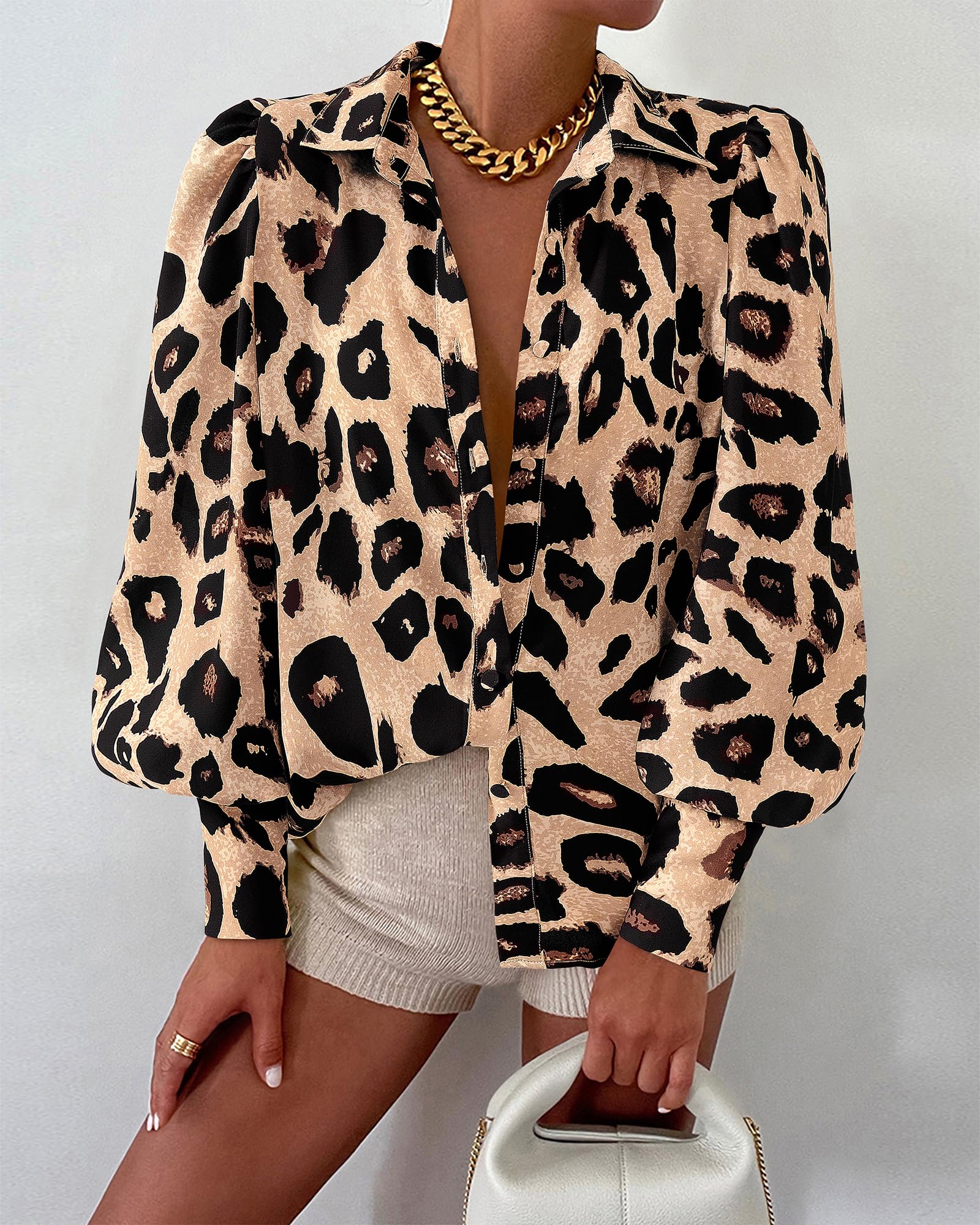 BTFBM Women Fashion Button Down Shirts V Neck Boho Printed Long Sleeve Blouses Dressy Casual Spring Fall Tops