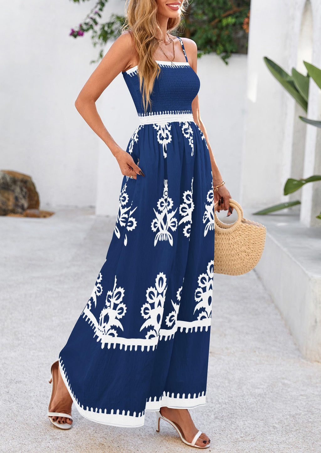 PRETTYGARDEN Summer Dress for Women Floral Sundress Spaghetti Strap Flowy Beach Vacation Boho Maxi Dresses