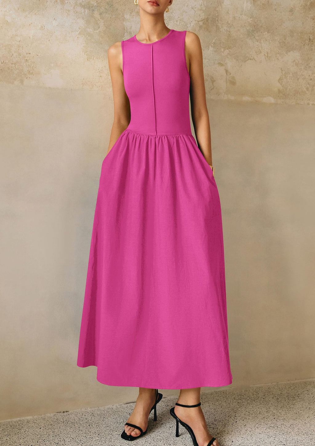 PRETTYGARDEN Maxi Dresses for Women Summer Casual Sleeveless Patchwork Flowy Vacation Sundress Knit Long Work Tank Dress