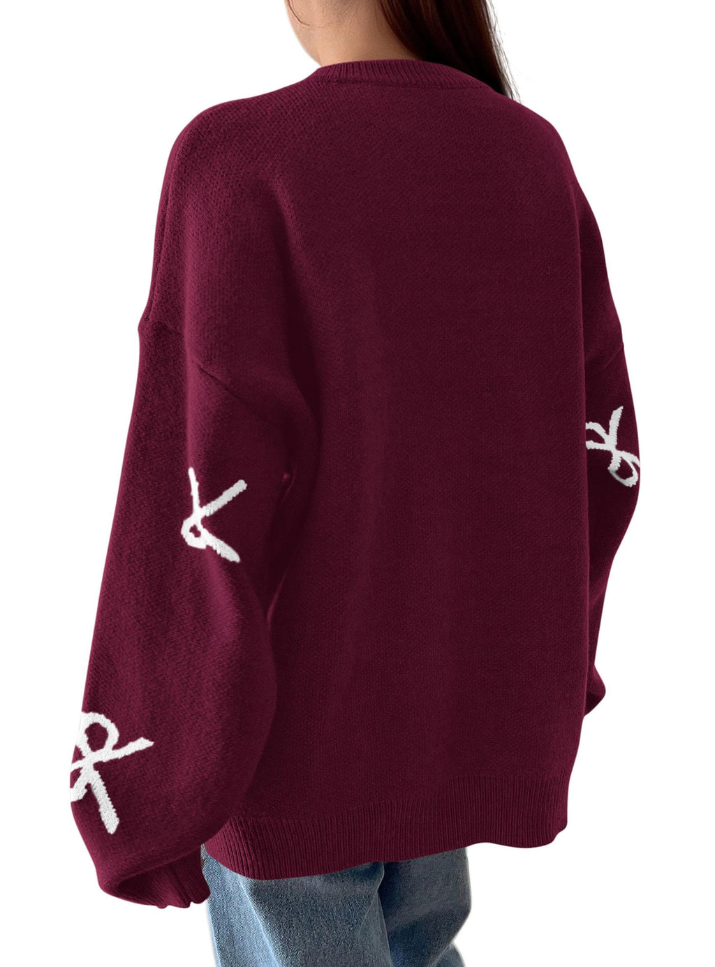 PRETTYGARDEN Fall Long Sleeve Pullover Sweaters for Women Trendy Crewneck Casual Cute Bow Chunky Knit Oversized Sweater