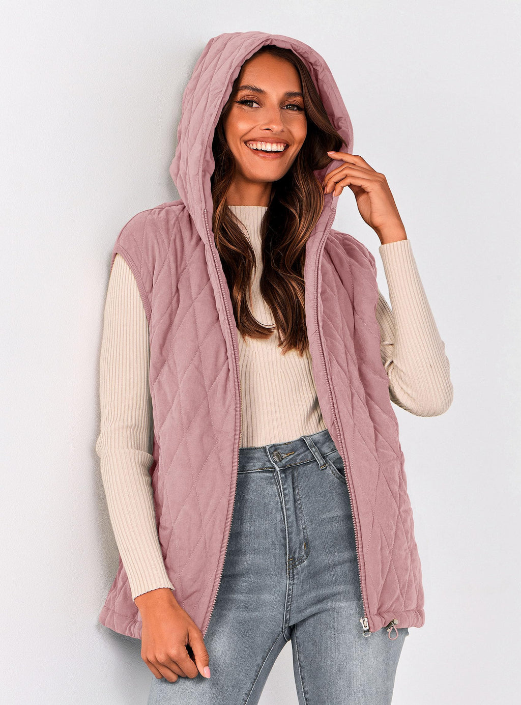PRETTYGARDEN Women's Fall Spring Vest Casual Sleeveless Hooded Zip Up Jacket Trendy Winter Coat Outerwear