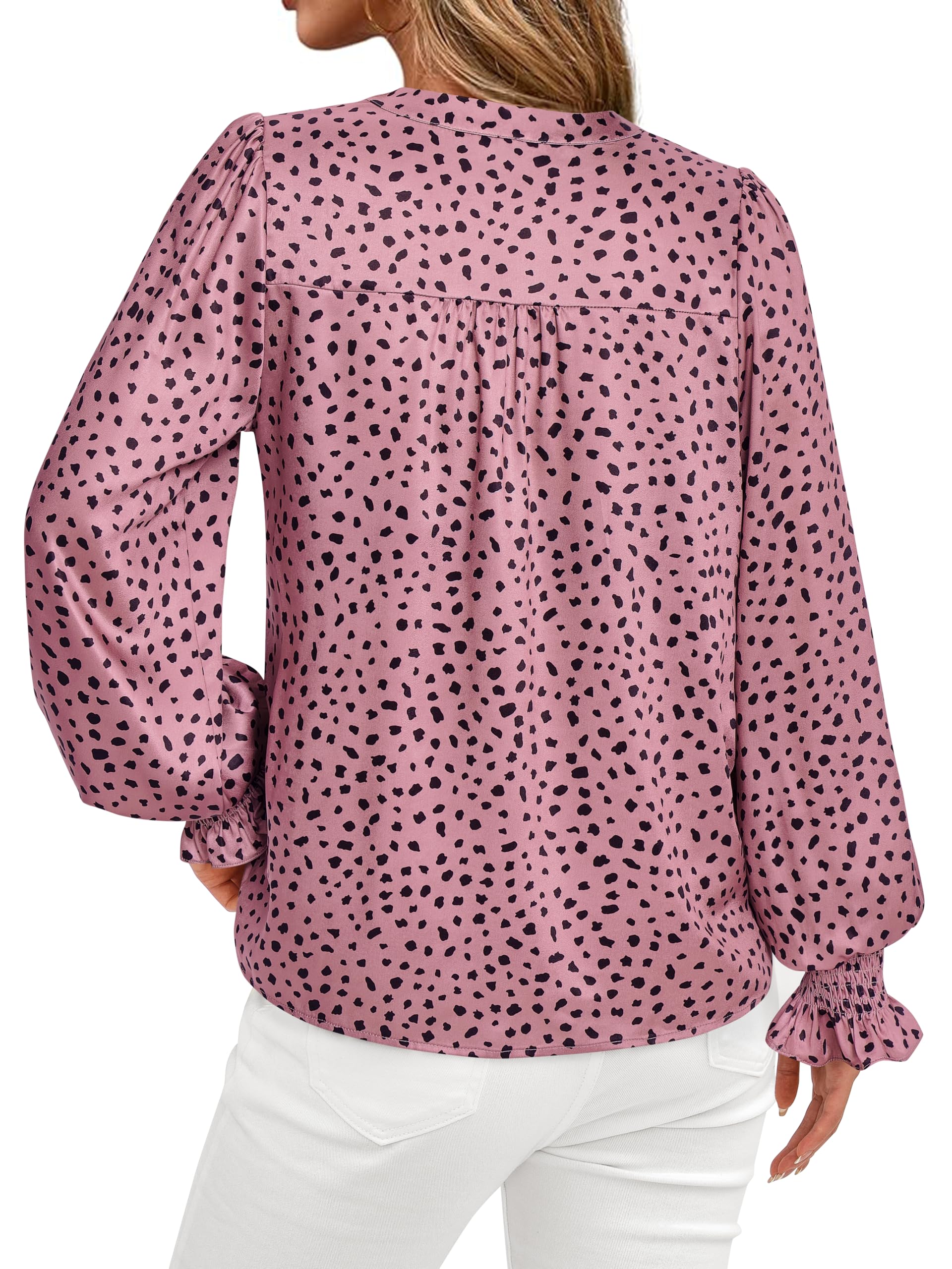 FreshPretty Womens Boho Floral Long Sleeve Tops Fall Fashion V Neck Loose Chiffon Work Blouses Dressy Casual Ruffle Shirts
