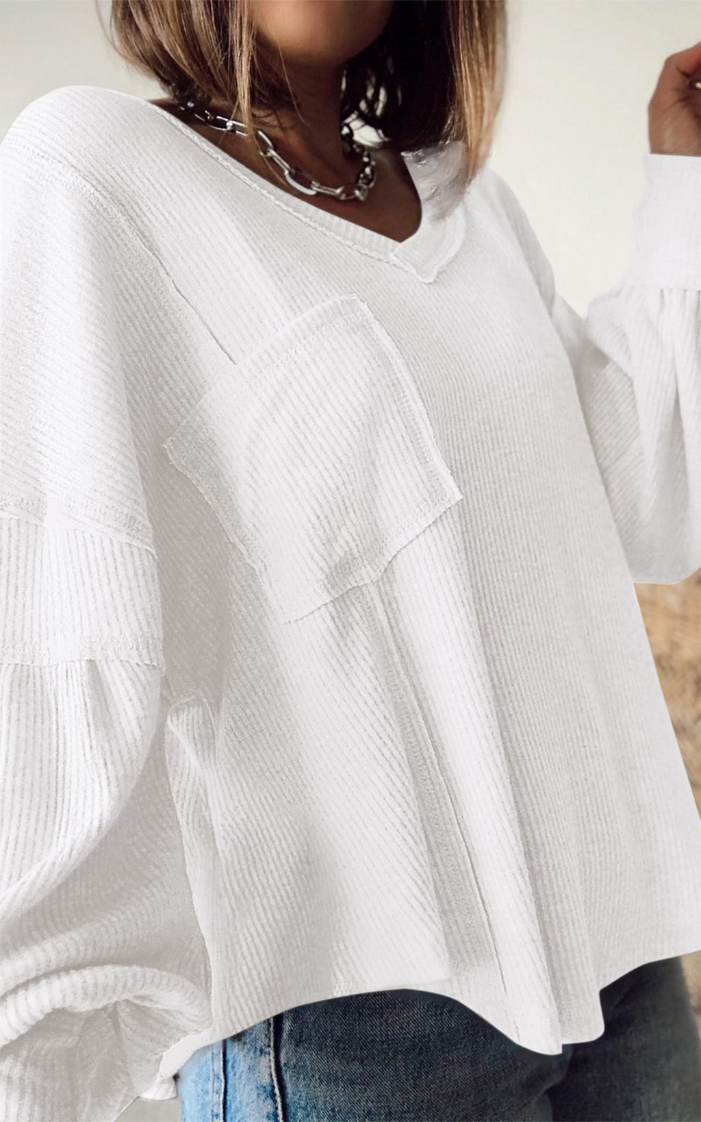 FreshPretty Womens Fall Fashion Long Sleeve Shirts Casual V Neck Ribbed Knit Blouses Pullover Trendy Loose Fit Tunic Tops